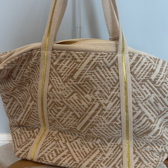 America & Beyond Medium BeadedTote w/ Bag Strap & Wristlet/Pouch - Natural Gold - Picture 3 of 12